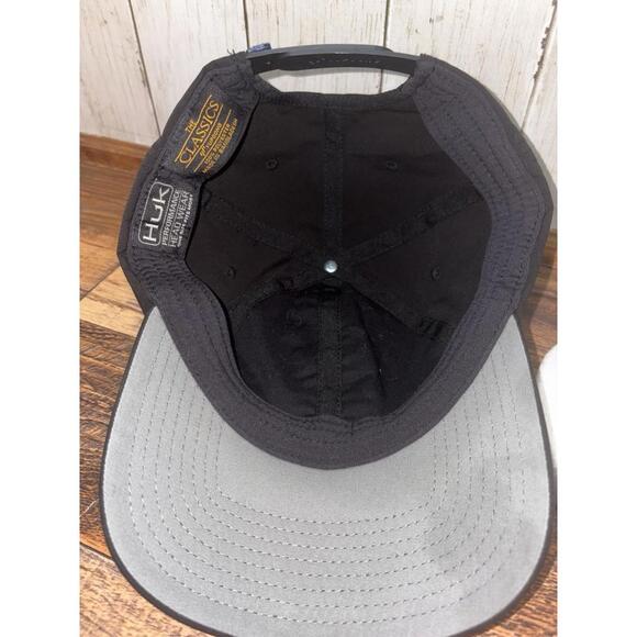 HUK Performance Head Wear Fishing Hat Baseball Cap Black Yupoong Strapback - Picture 8 of 9